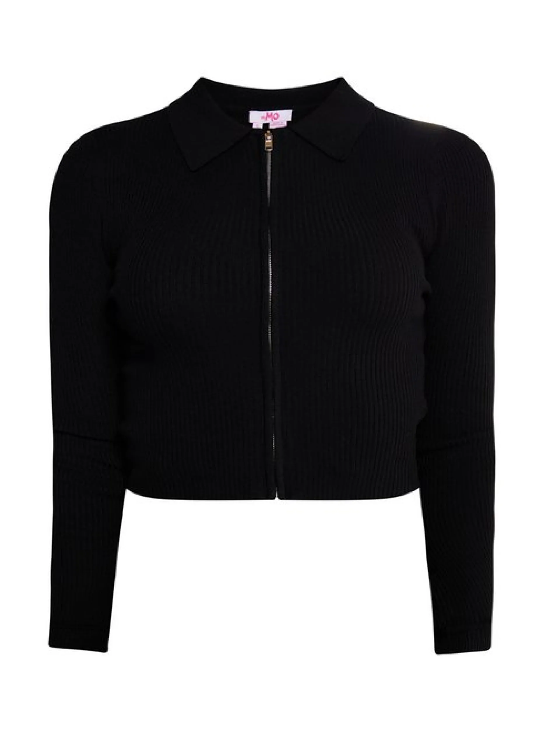 MyMo Damen Cropped Strickjacke in schwarz