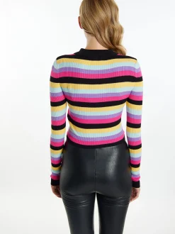 MyMo Damen Cropped Strickjacke in mehrfarbig