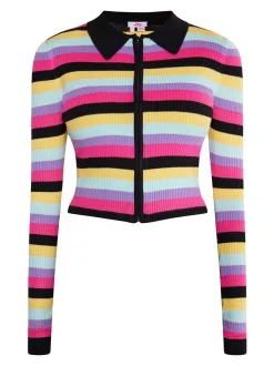 MyMo Damen Cropped Strickjacke in mehrfarbig