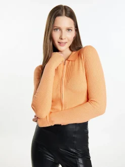 MyMo Damen Cropped Strickjacke in orange