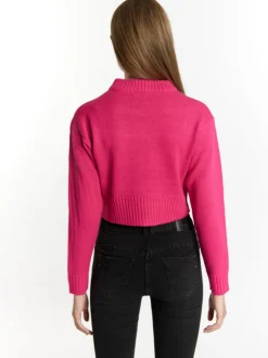 MyMo Damen Kurzer Pullover in pink