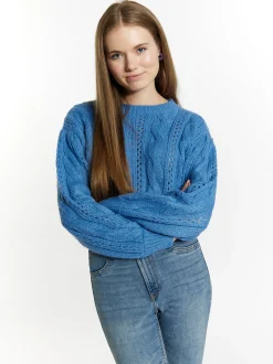 MyMo Damen Kurzer Strickpullover in hellblau