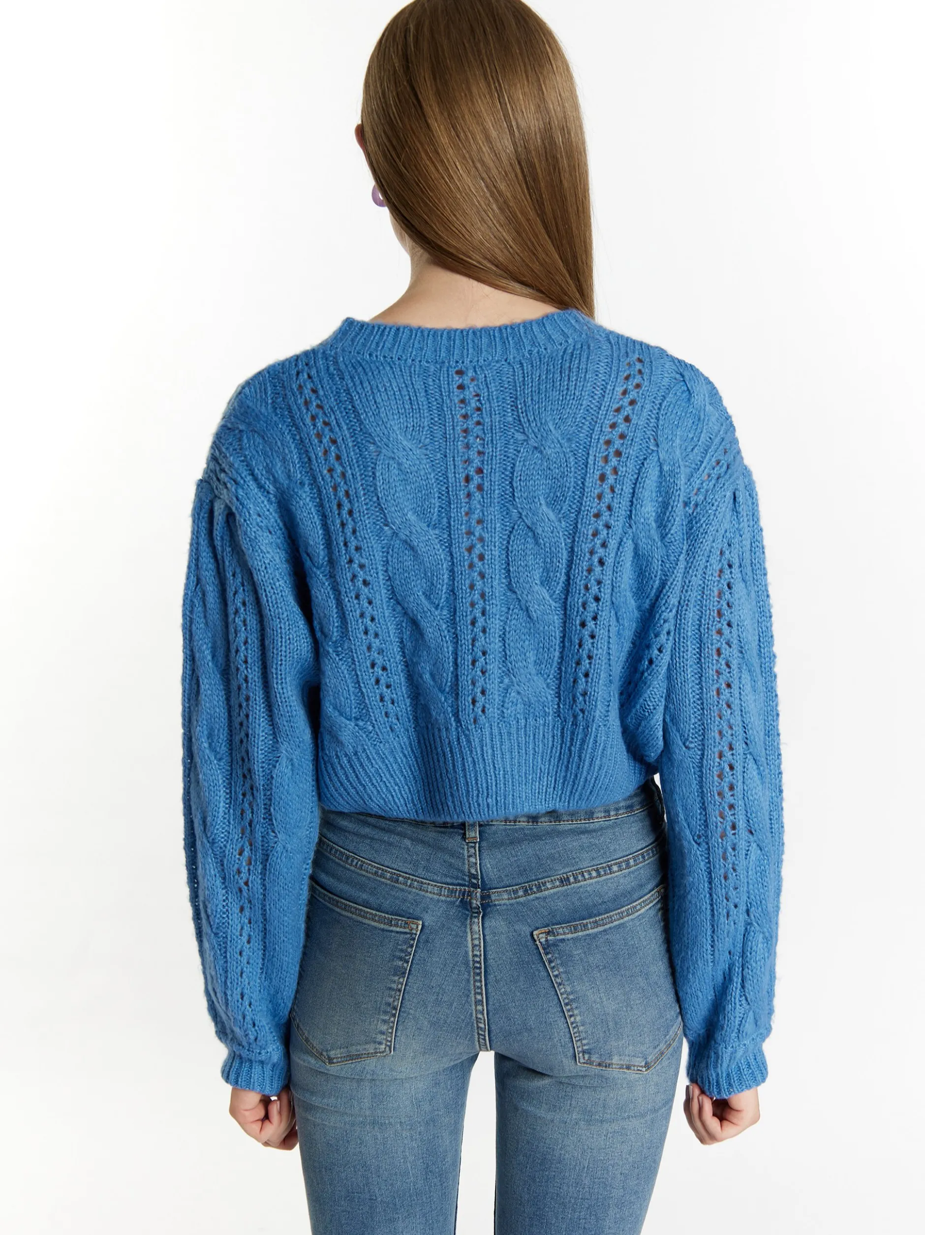 MyMo Damen Kurzer Strickpullover in hellblau