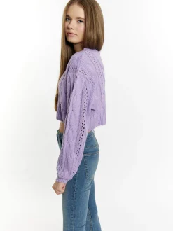 MyMo Damen Kurzer Strickpullover in lila