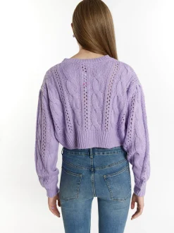 MyMo Damen Kurzer Strickpullover in lila