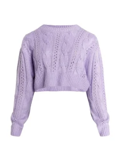 MyMo Damen Kurzer Strickpullover in lila