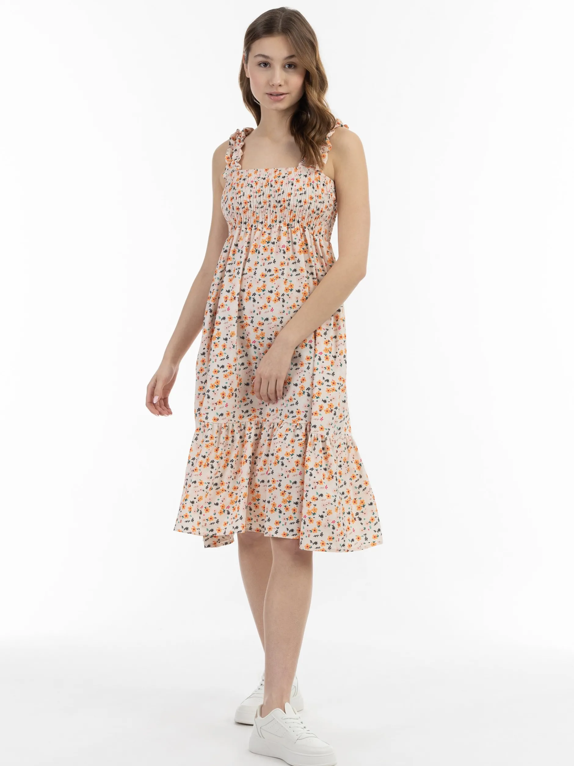 MyMo Damen Midikleid in beige mehrfarbig - Länge: mittel