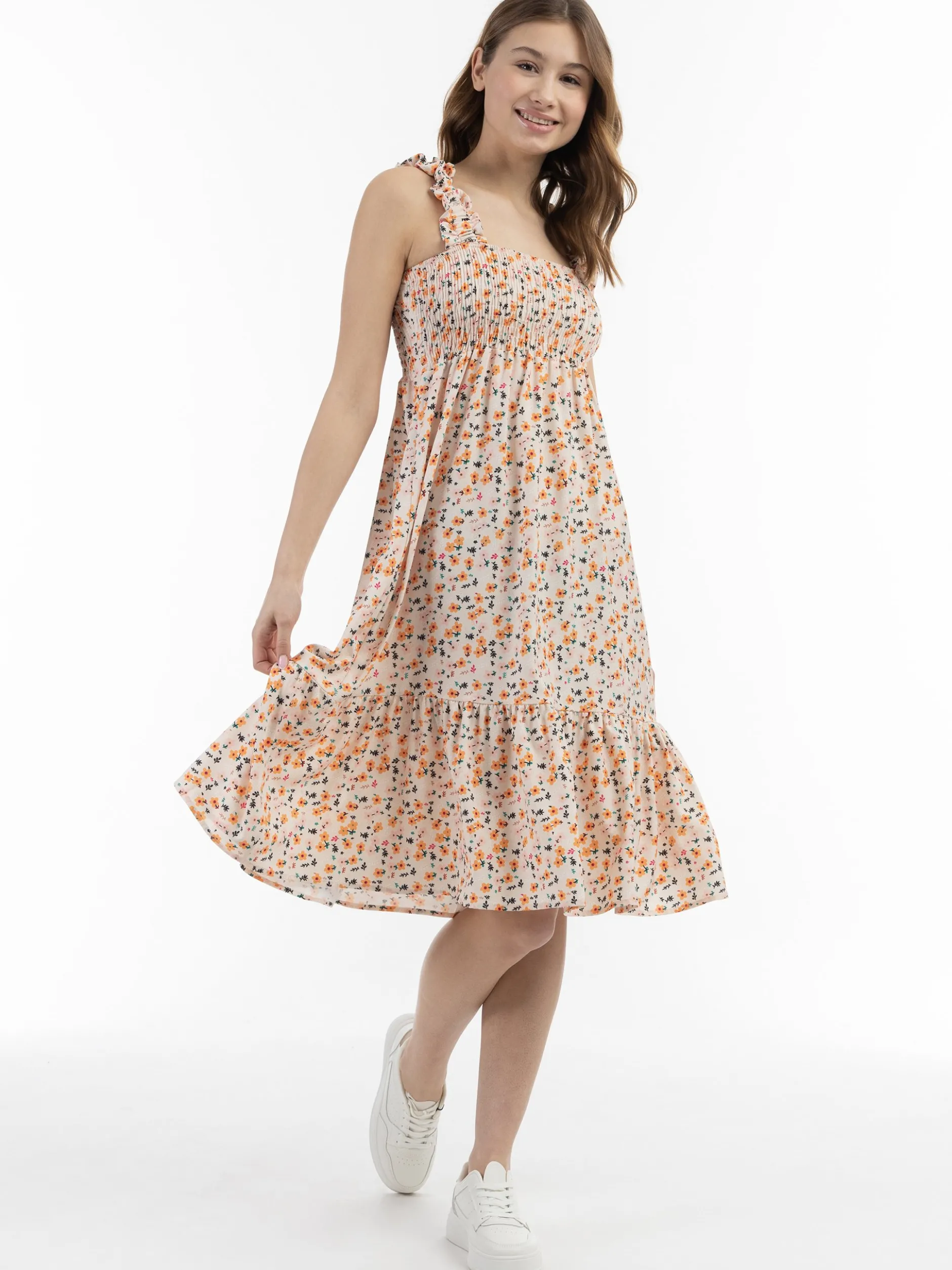 MyMo Damen Midikleid in beige mehrfarbig - Länge: mittel