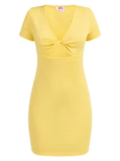 MyMo Damen Minikleid aus Rippstrick in gelb
