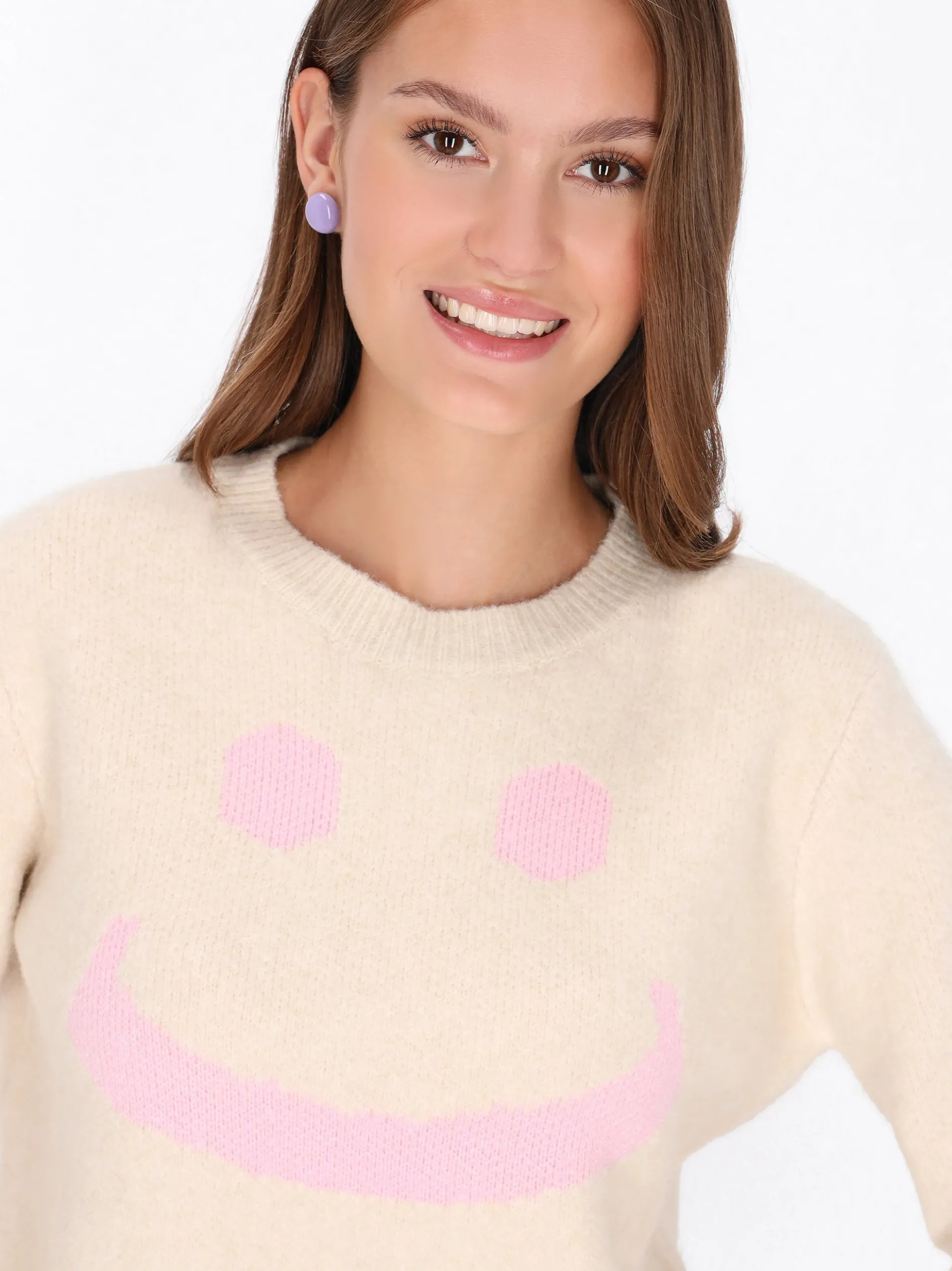 MyMo Damen Pullover in beige - Ausschnitt: Rundhals