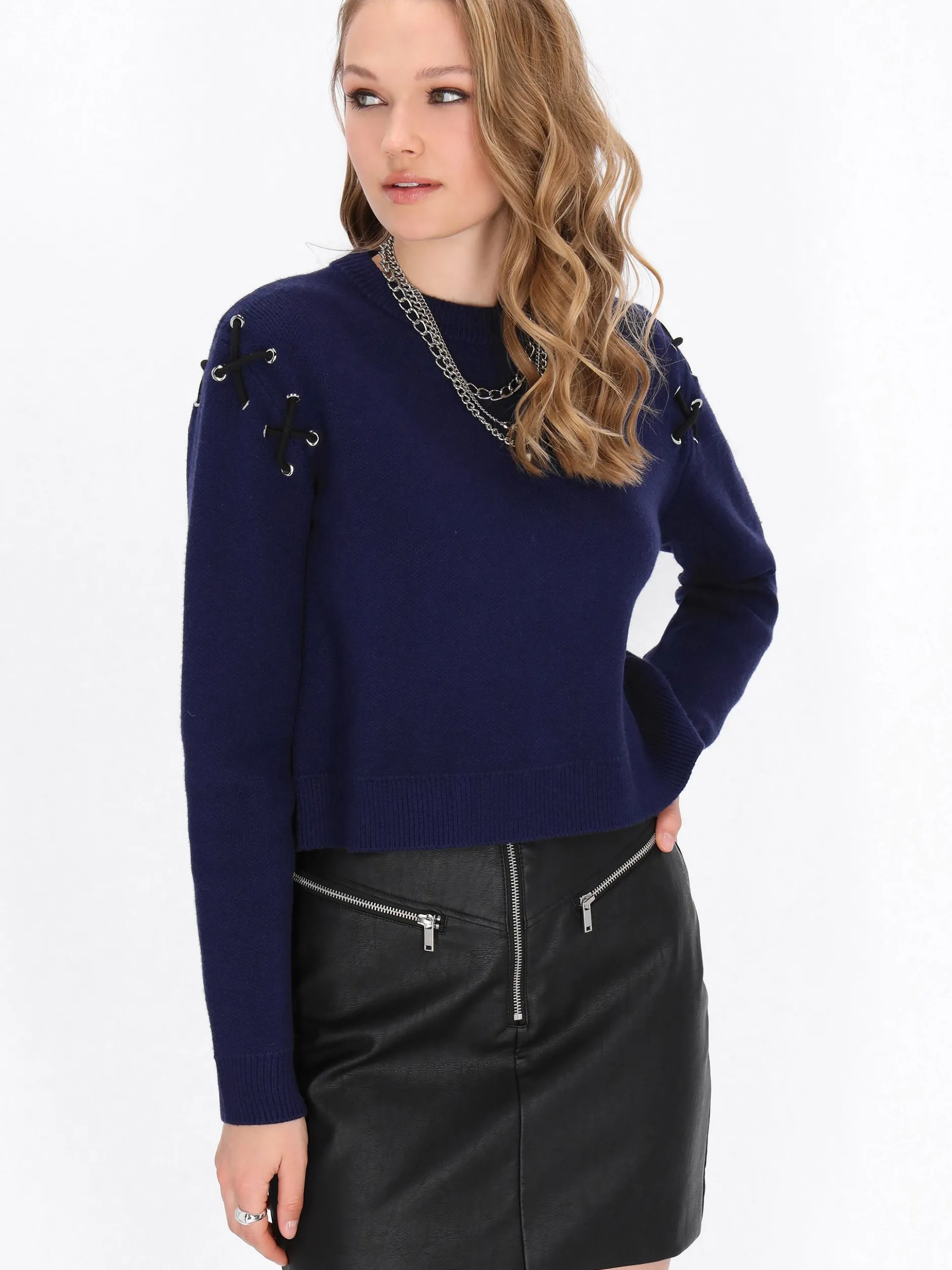 MyMo Damen Pullover in marine - Ausschnitt: Rundhals
