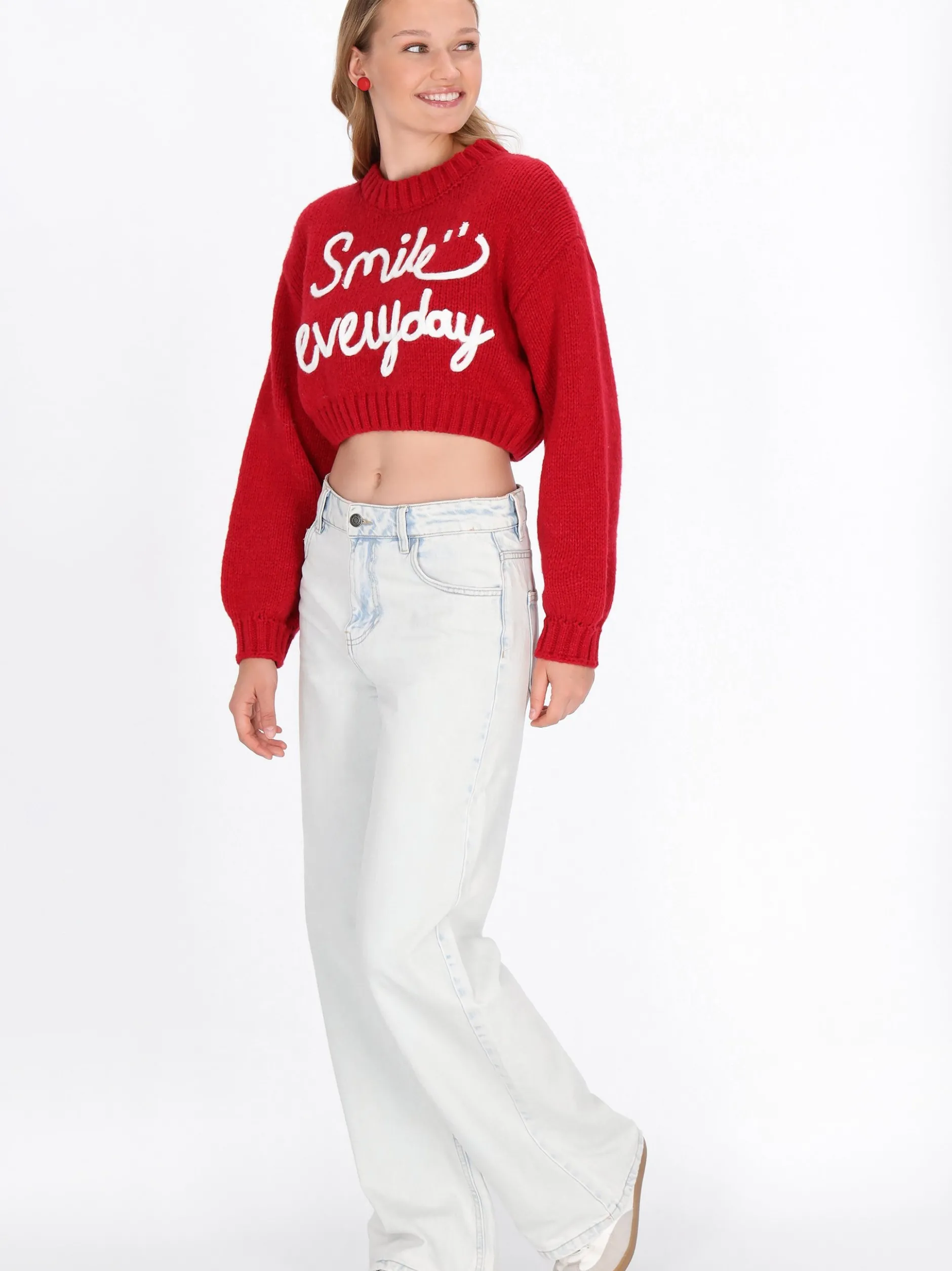MyMo Damen Pullover in rot - Ausschnitt: Rundhals