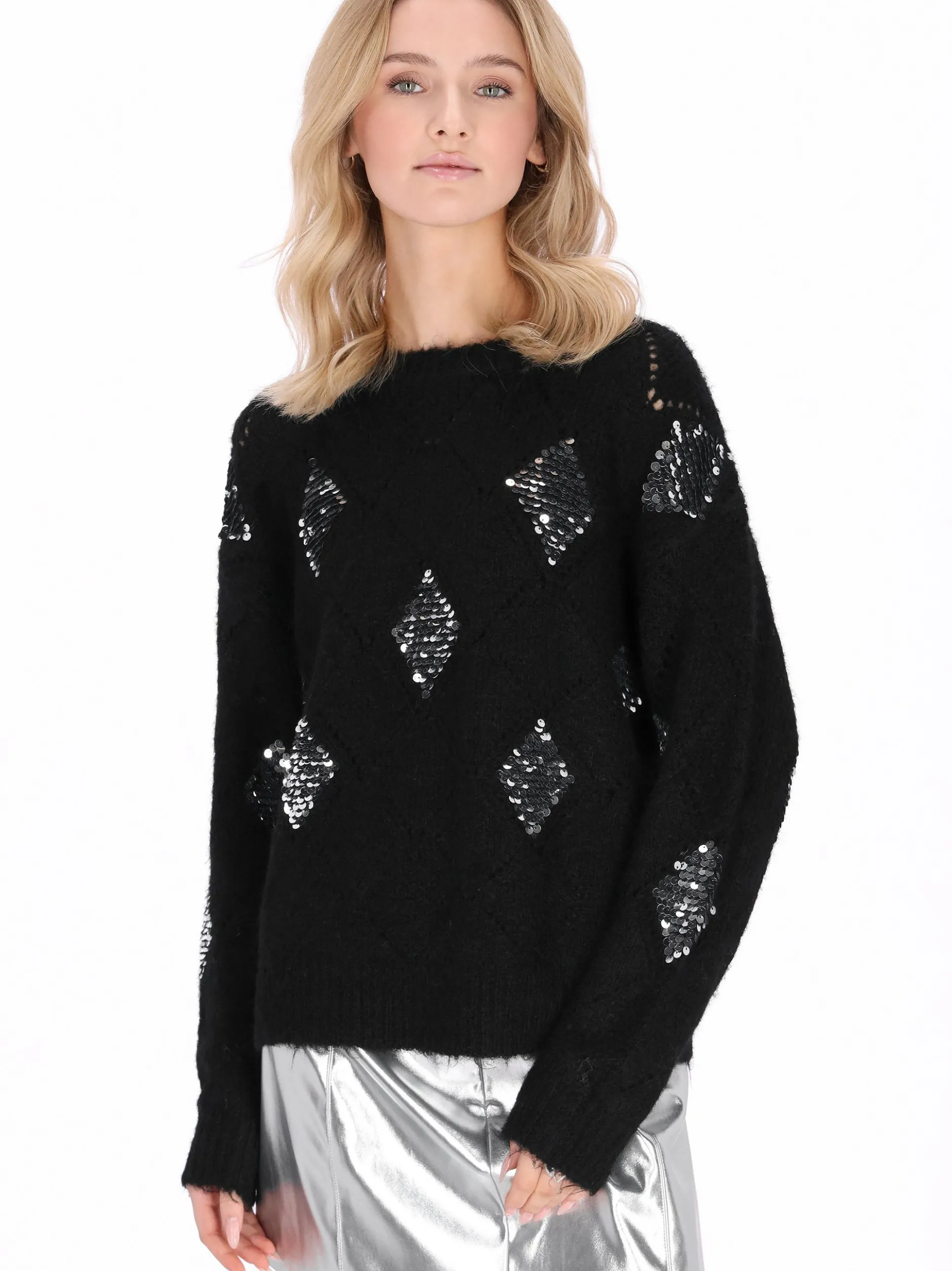 MyMo Damen Pullover in schwarz - Ausschnitt: Rundhals