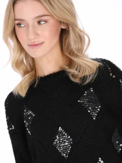 MyMo Damen Pullover in schwarz - Ausschnitt: Rundhals