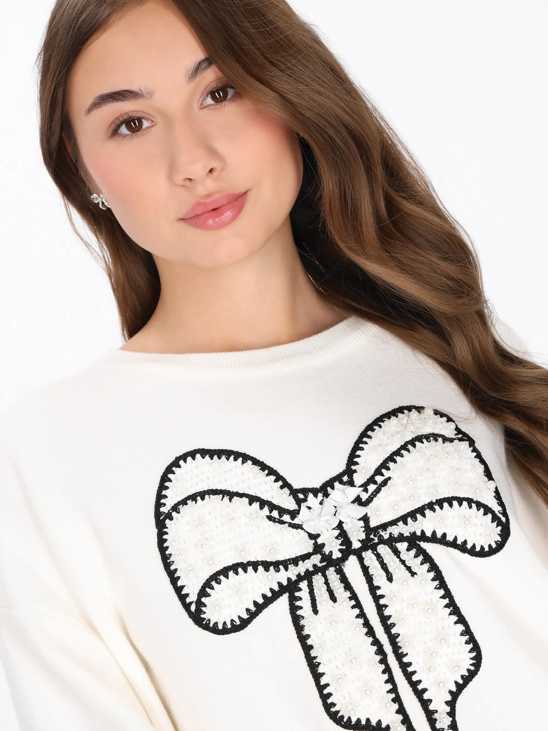 MyMo Damen Pullover in weiß - Ausschnitt: Rundhals