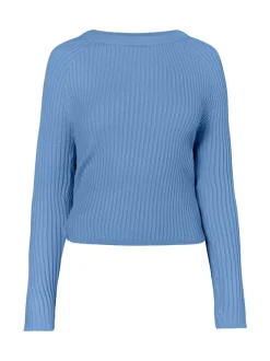 MyMo Damen Rückenfreier Pullover in blau