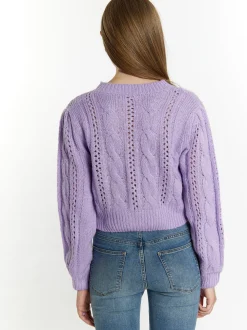MyMo Damen Strickcardigan in lila - Ausschnitt: Rundhals