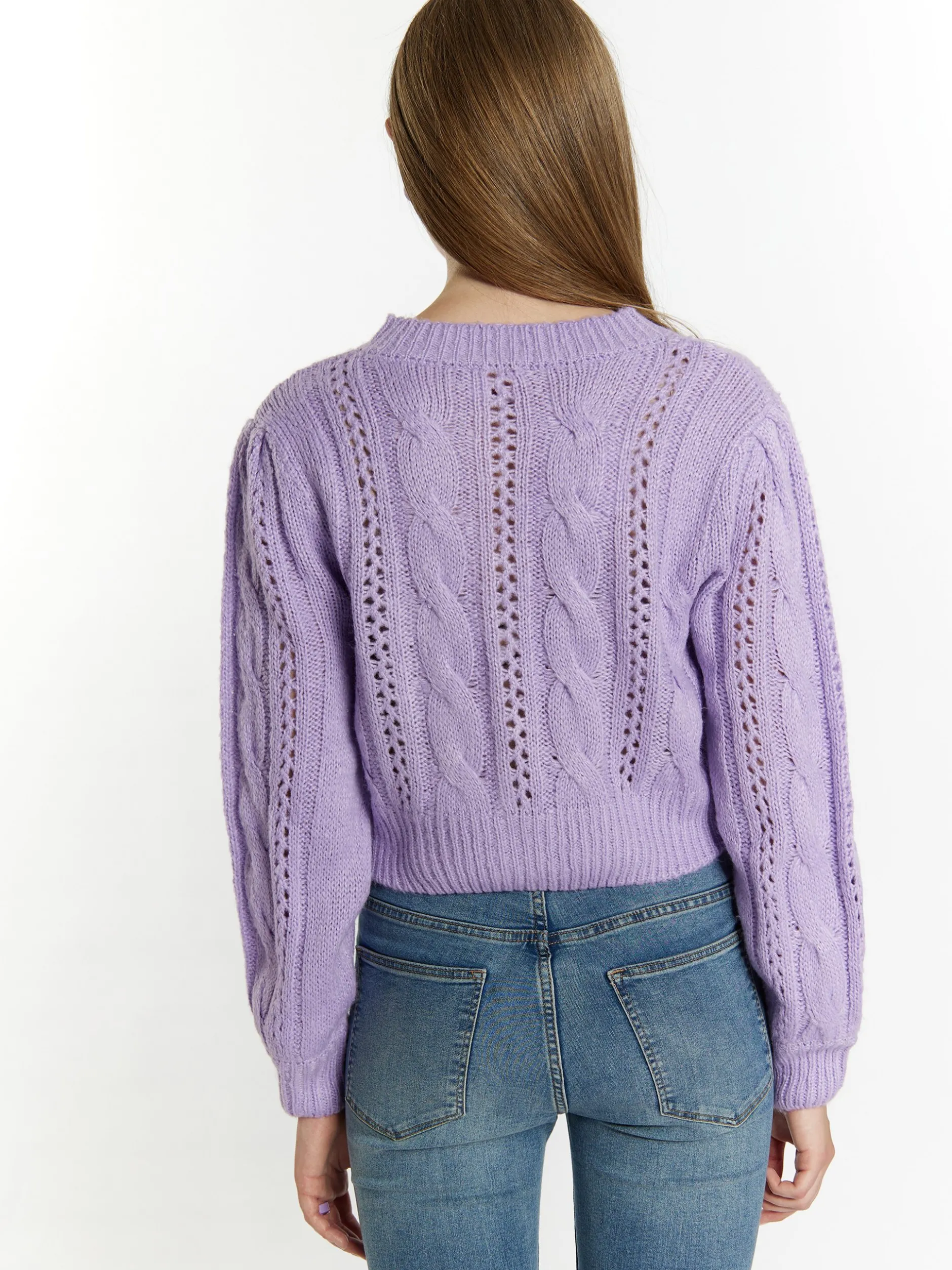 MyMo Damen Strickcardigan in lila - Ausschnitt: Rundhals