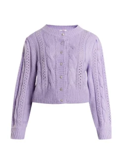 MyMo Damen Strickcardigan in lila - Ausschnitt: Rundhals