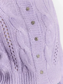 MyMo Damen Strickcardigan in lila - Ausschnitt: Rundhals