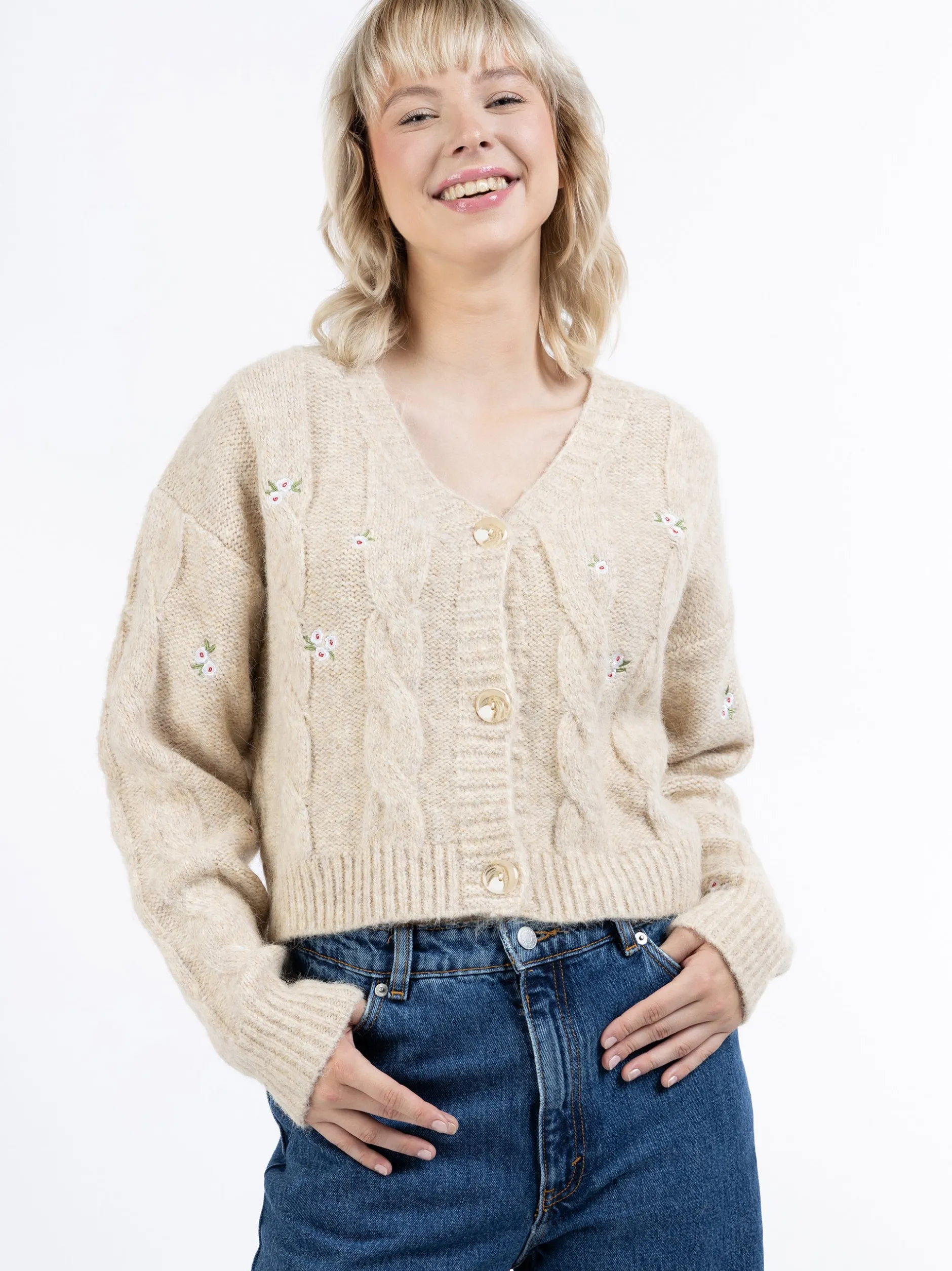 MyMo Damen Strickjacke in beige