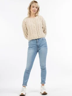 MyMo Damen Strickjacke in beige - Ausschnitt: Rundhals