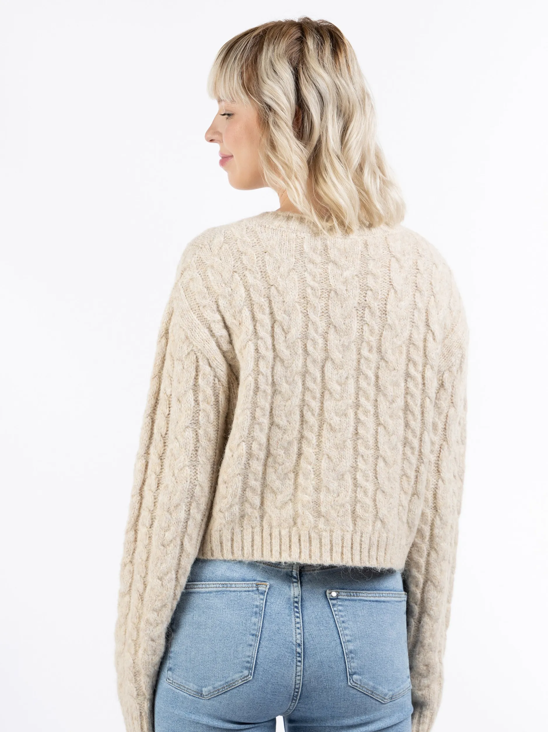 MyMo Damen Strickjacke in beige - Ausschnitt: Rundhals