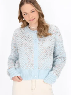 MyMo Damen Strickjacke in blau - Ausschnitt: Rundhals