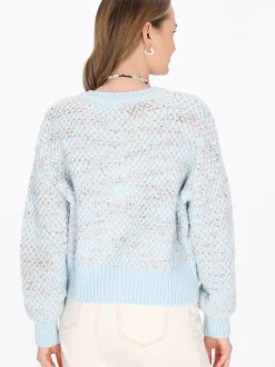 MyMo Damen Strickjacke in blau - Ausschnitt: Rundhals