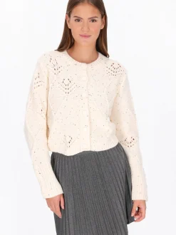 MyMo Damen Strickjacke in ecru - Ausschnitt: Rundhals