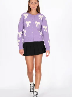 MyMo Damen Strickjacke in lila - Ausschnitt: Rundhals