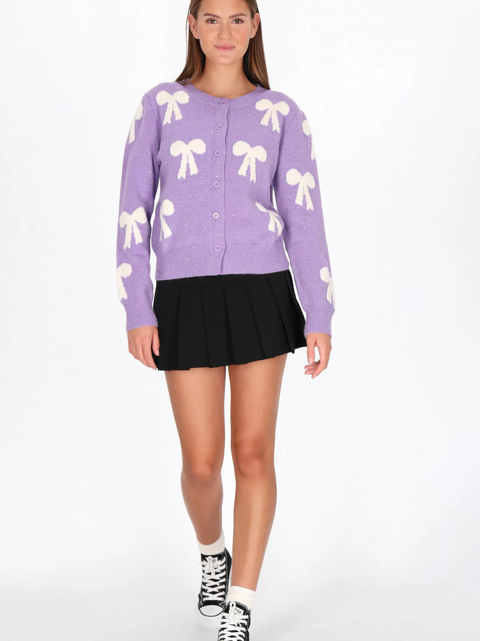 MyMo Damen Strickjacke in lila - Ausschnitt: Rundhals
