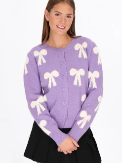 MyMo Damen Strickjacke in lila - Ausschnitt: Rundhals