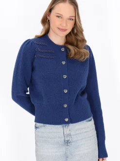 MyMo Damen Strickjacke in marine - Ausschnitt: Rundhals