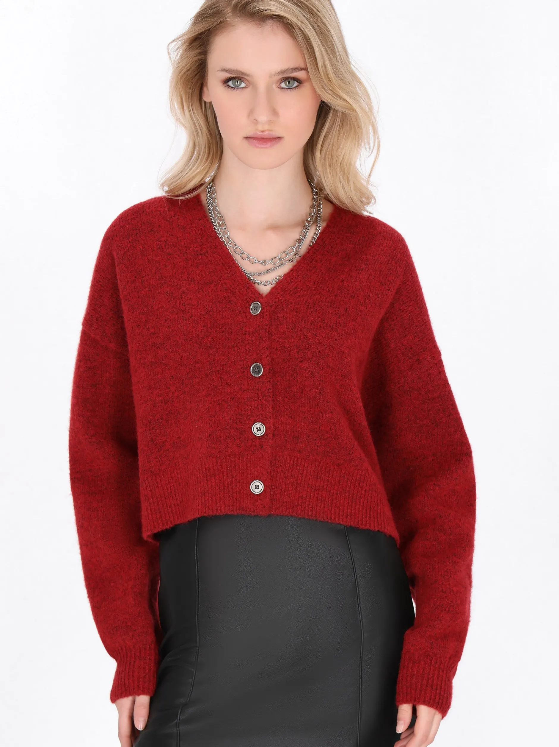 MyMo Damen Strickjacke in rot