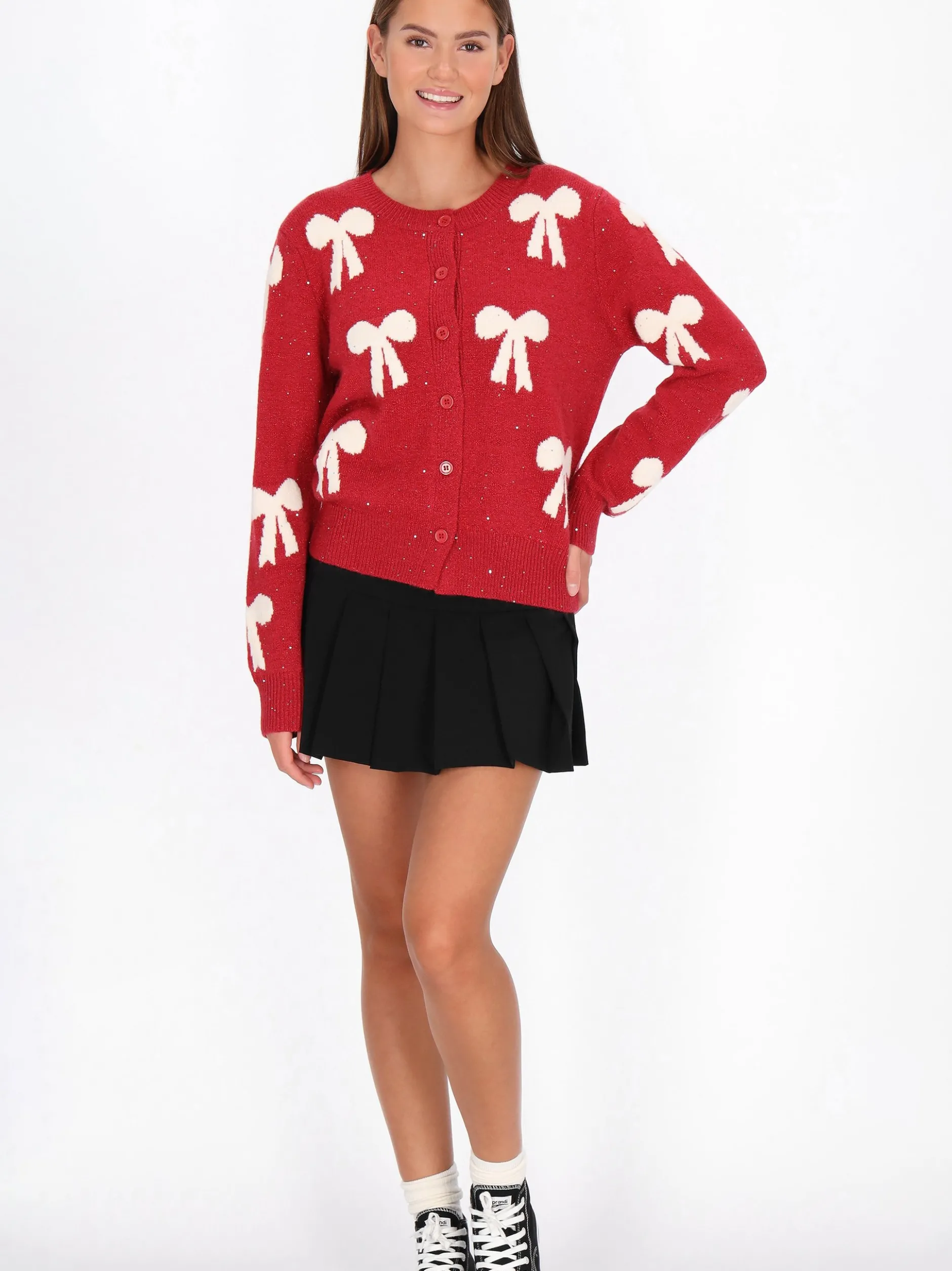 MyMo Damen Strickjacke in rot - Ausschnitt: Rundhals