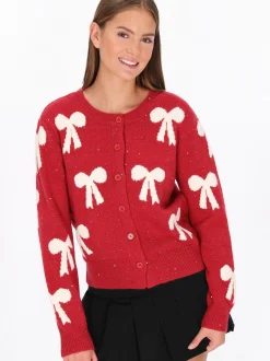 MyMo Damen Strickjacke in rot - Ausschnitt: Rundhals