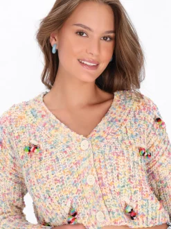 MyMo Damen Strickjacke in weiß