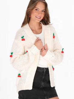 MyMo Damen Strickjacke in weiß