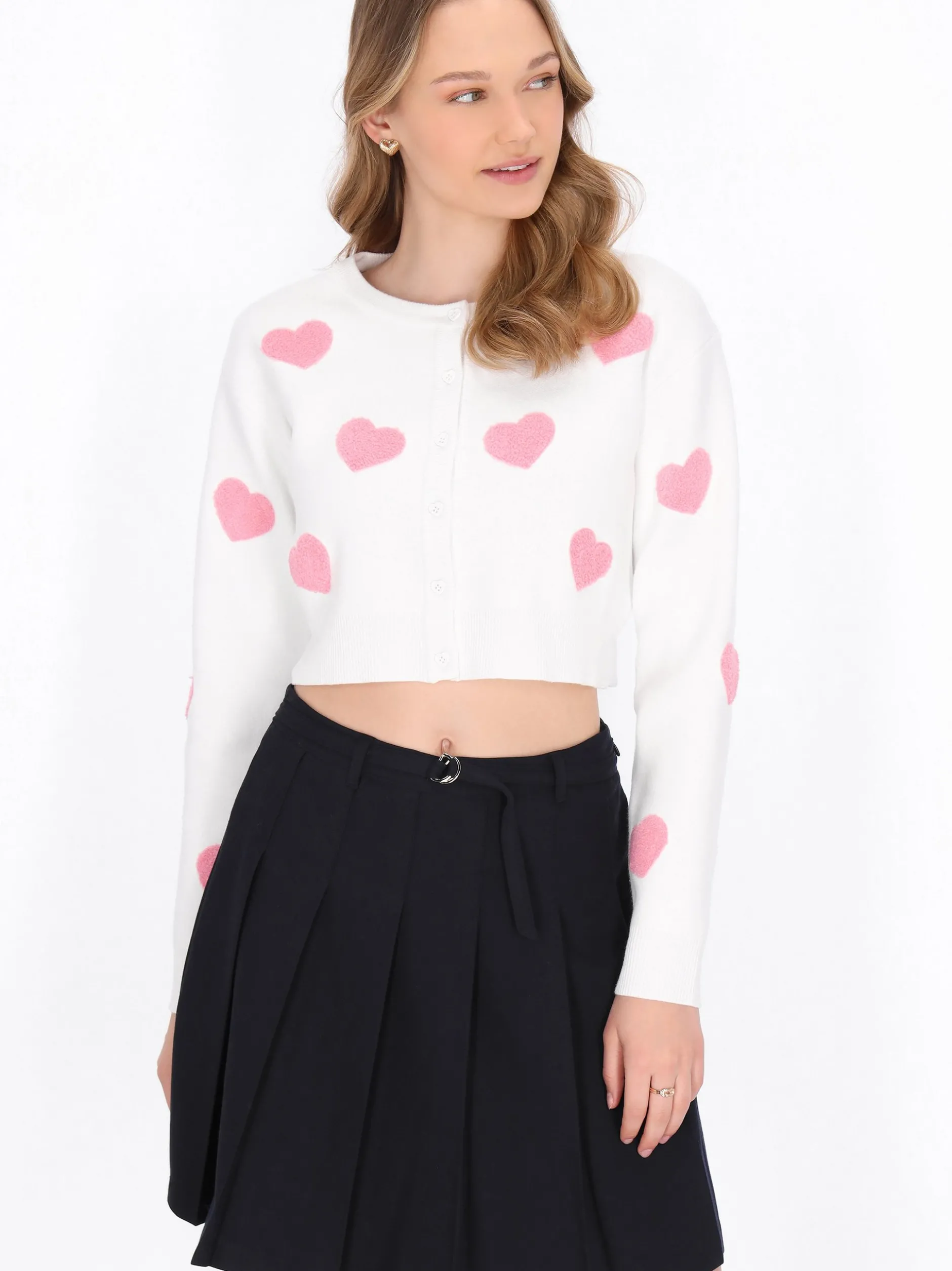 MyMo Damen Strickjacke in weiß - Ausschnitt: Rundhals