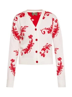 MyMo Damen Strickjacke in weiß rot