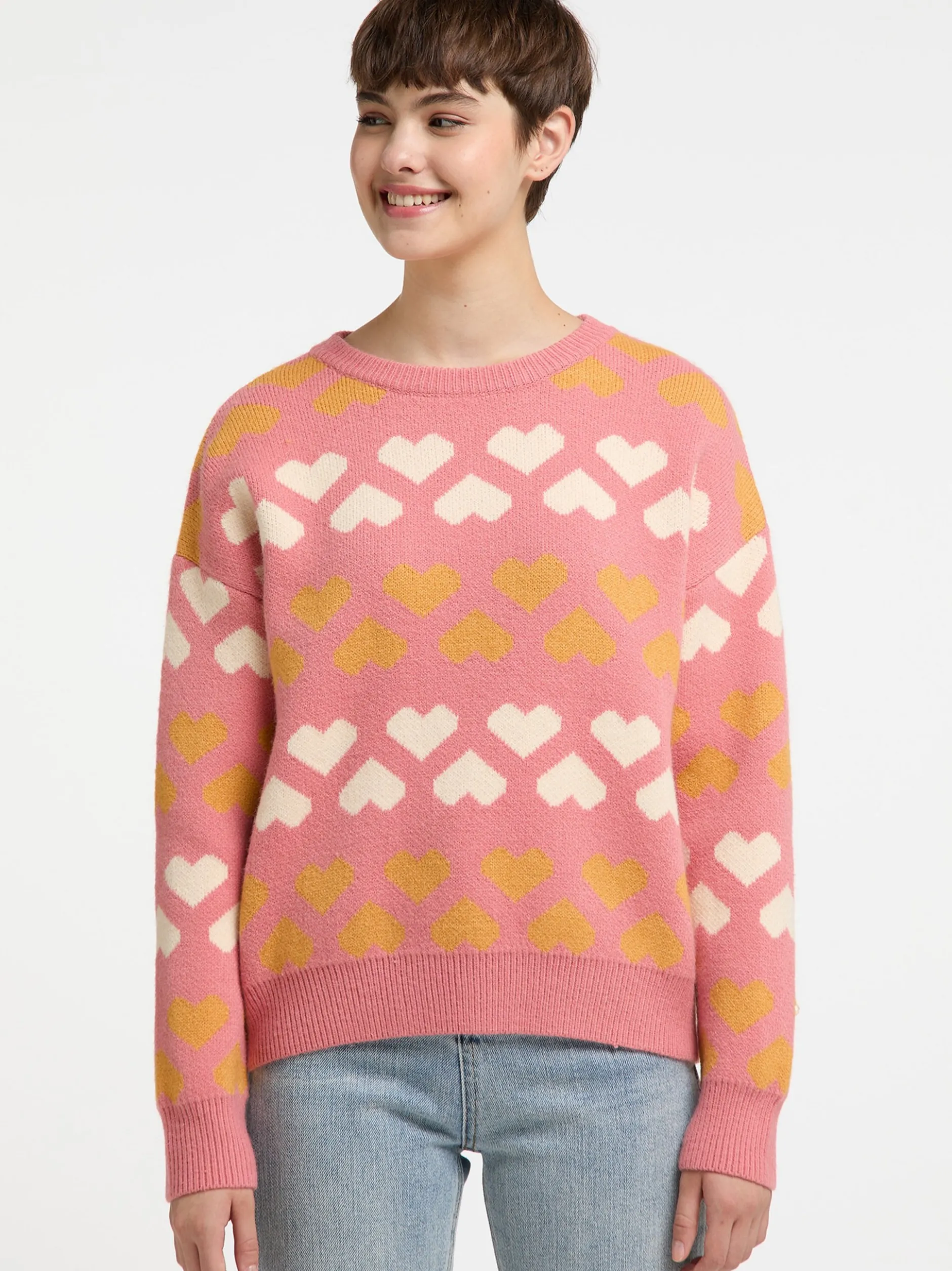 MyMo Damen Strickpullover in aprikot