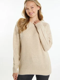 MyMo Damen Strickpullover in ecru - Ausschnitt: Rundhals