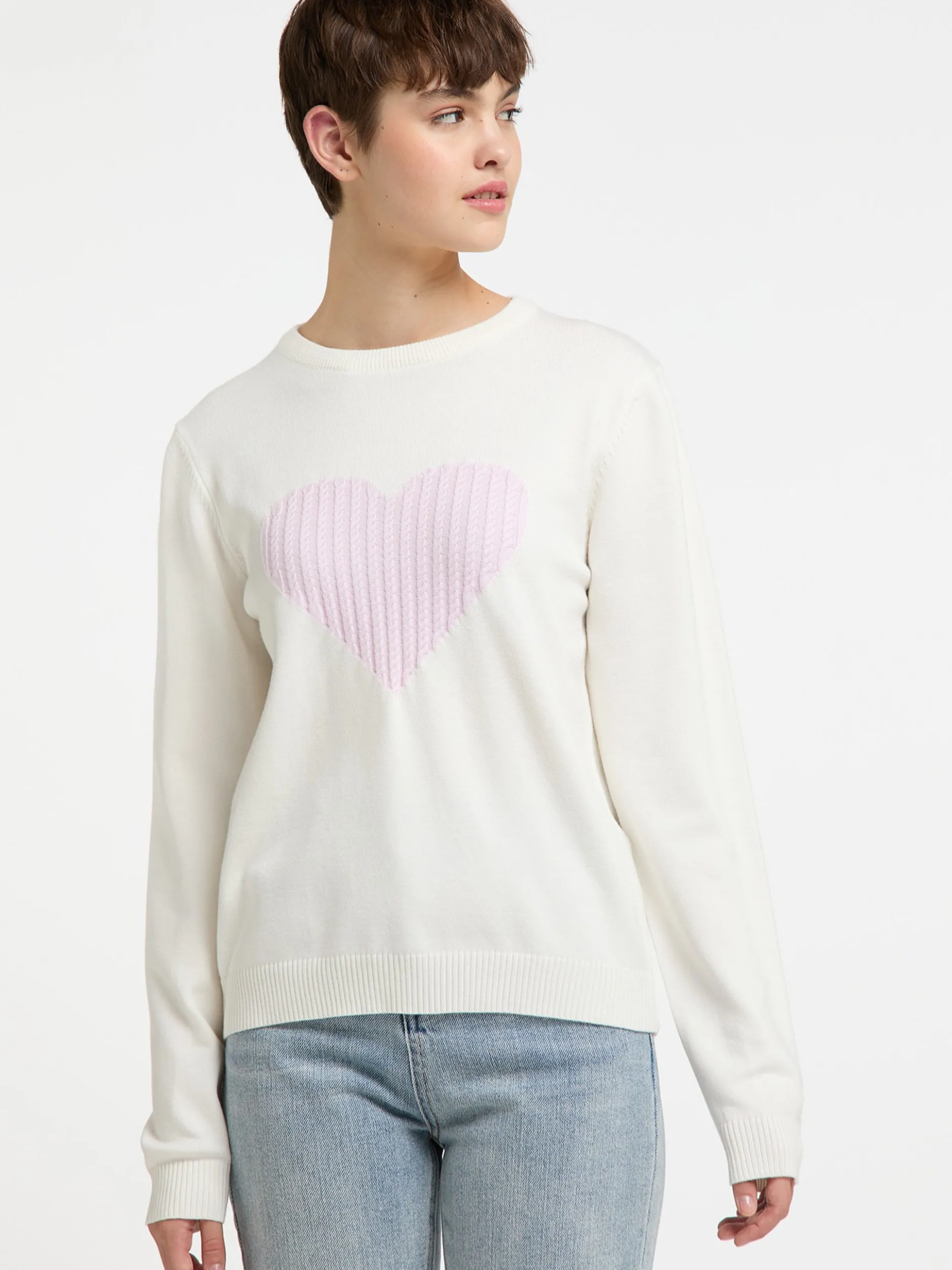 MyMo Damen Strickpullover in ecru - Ausschnitt: Rundhals