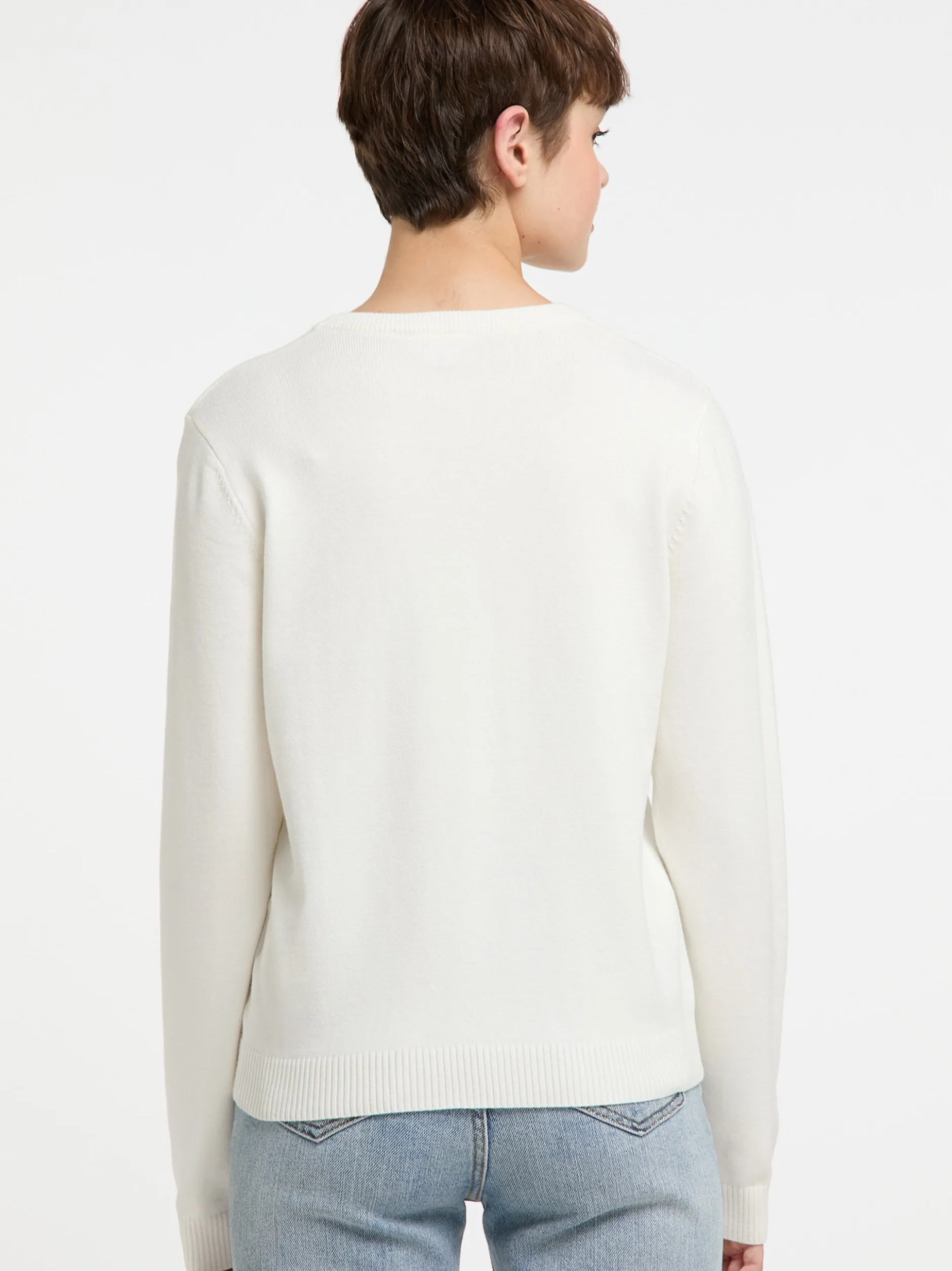MyMo Damen Strickpullover in ecru - Ausschnitt: Rundhals