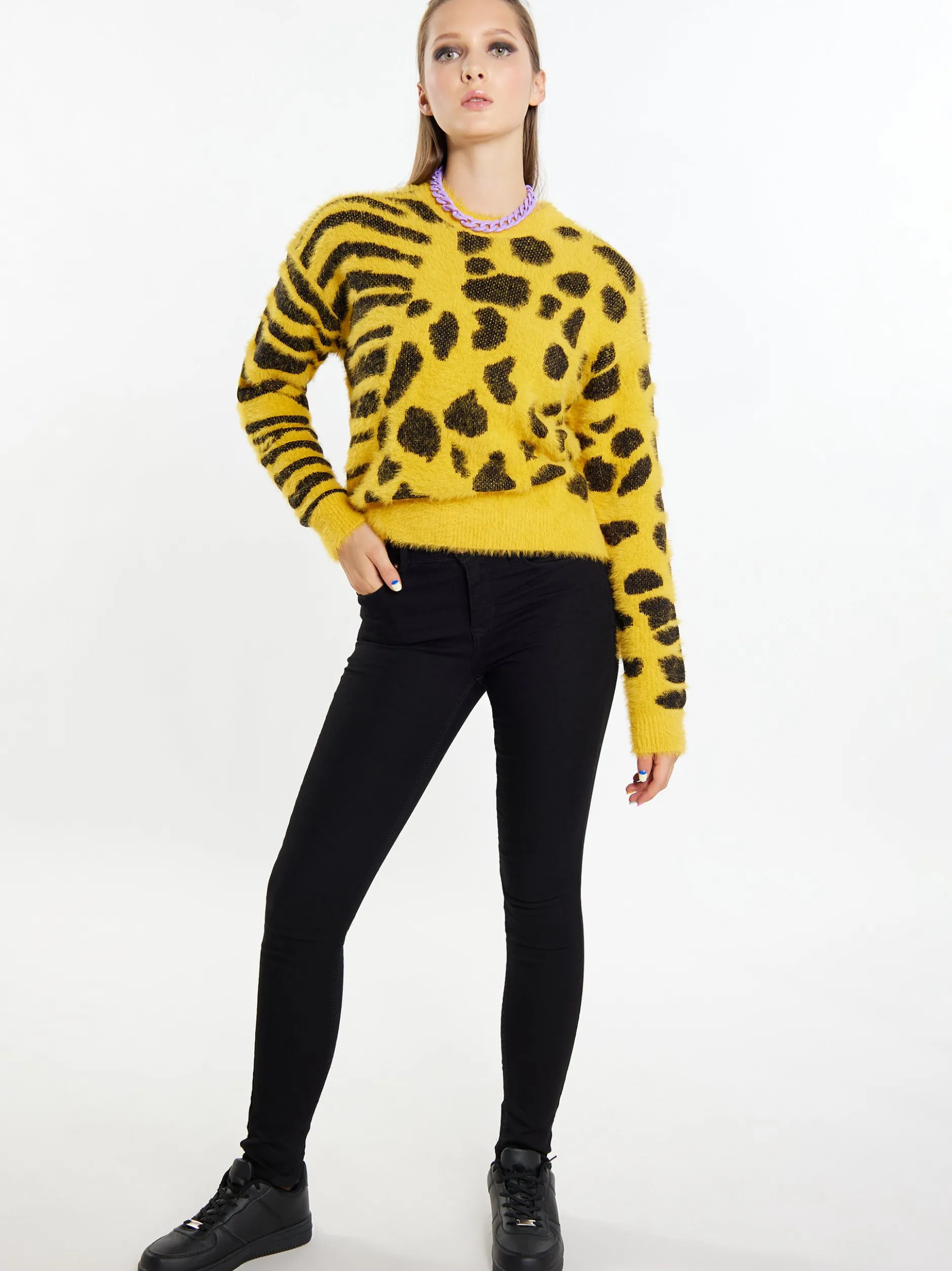 MyMo Damen Strickpullover in gelb - Ausschnitt: Rundhals