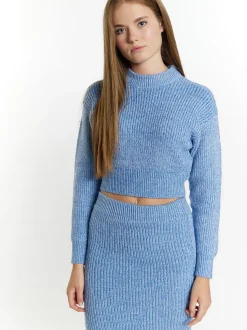 MyMo Damen Strickpullover in hellblau