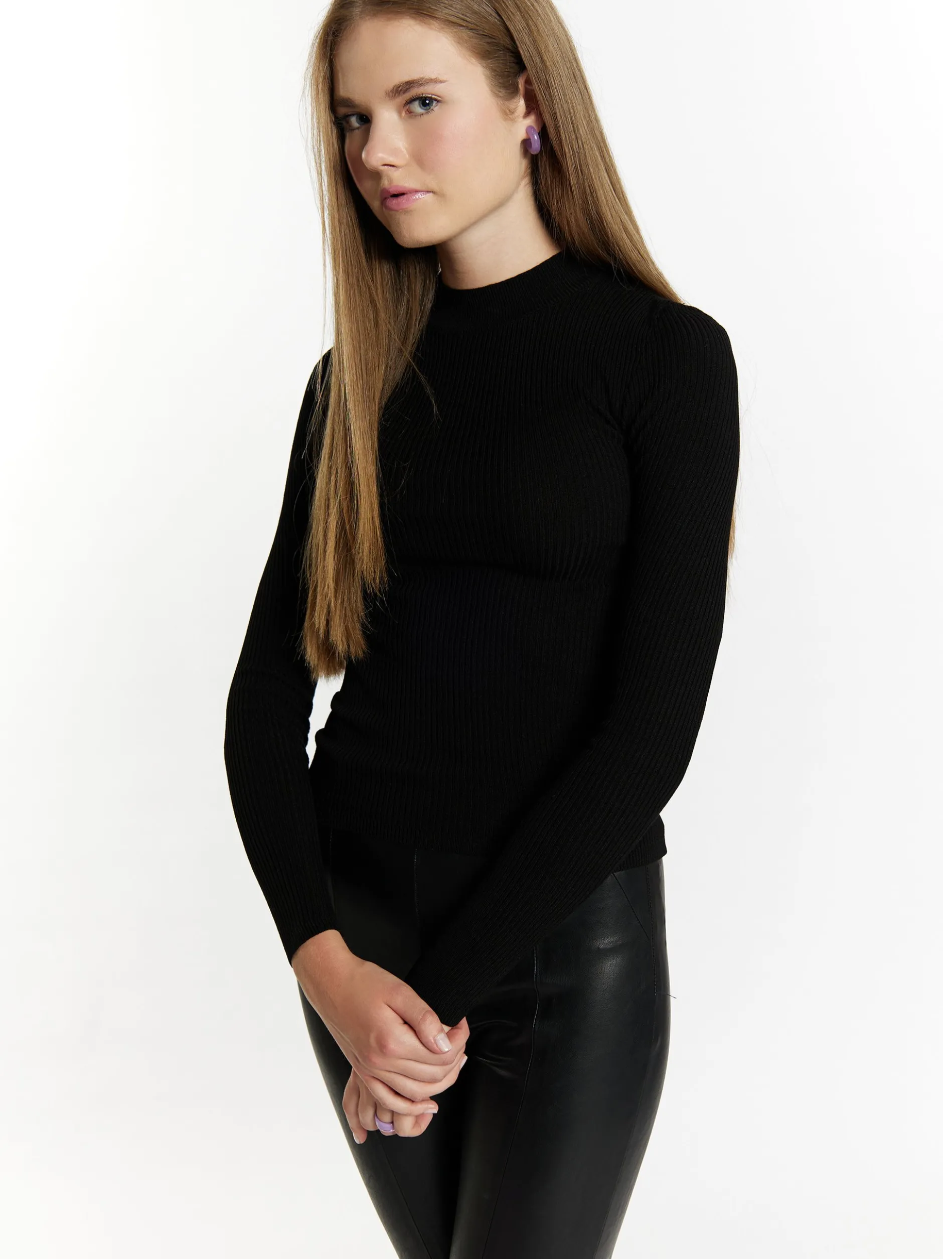 MyMo Damen Strickpullover in schwarz