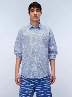 Napapijri Herren Langarmhemd - G-ELIOR LS in blau weiß