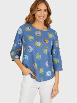 Navigazione Damen Leinentunika in blau - Ärmel: 3/4 Arm